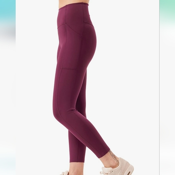 Compression Pocket Leggings, High Rise Waist Pants for Yoga Workout Sz M Plum - Picture 2 of 10